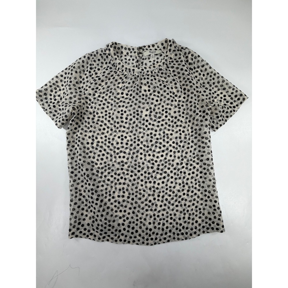 Madewell Womens XS Polka Dot Metallic Sheer Short Sleeve Blouse Cream Black